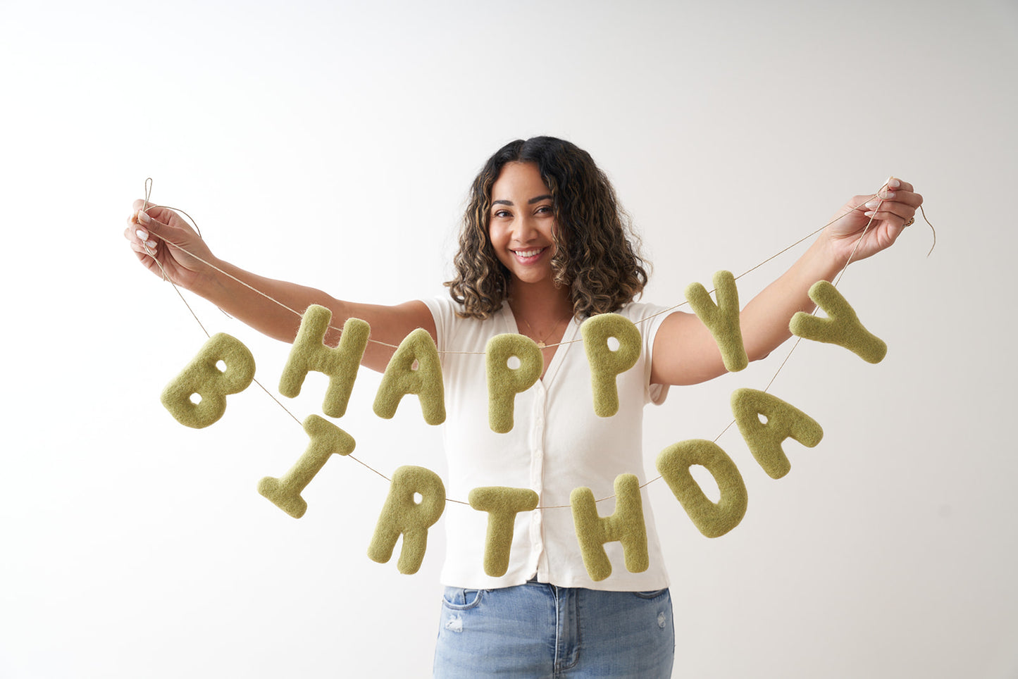 HAPPY BIRTHDAY FELT GREEN GARLAND