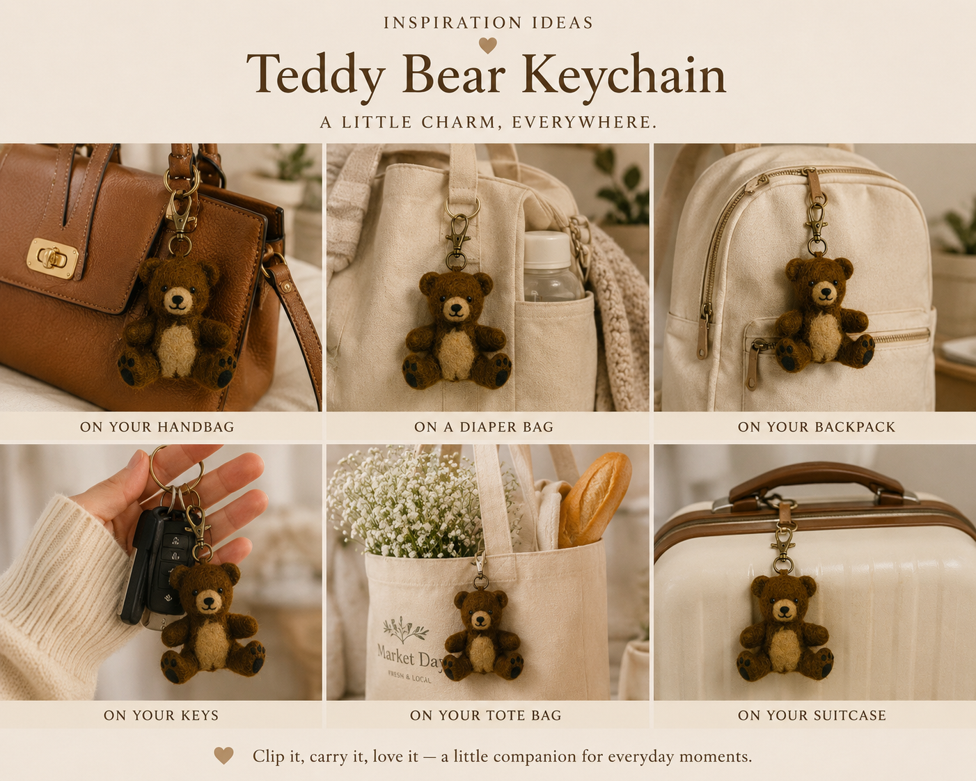 Handmade Teddy Bear Bag Charm & Keychain