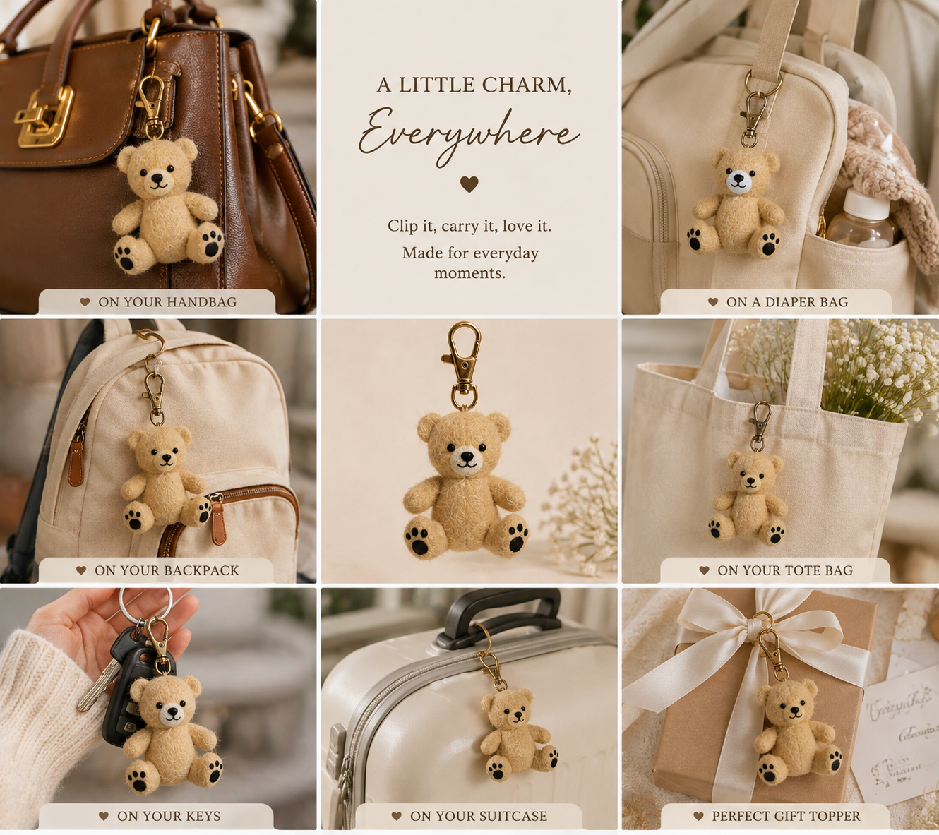 Handmade Teddy Bear Bag Charm & Keychain
